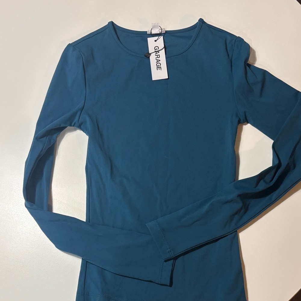 Garage Women's Long Sleeve Crewneck Top - Teal XS top blue NWT
